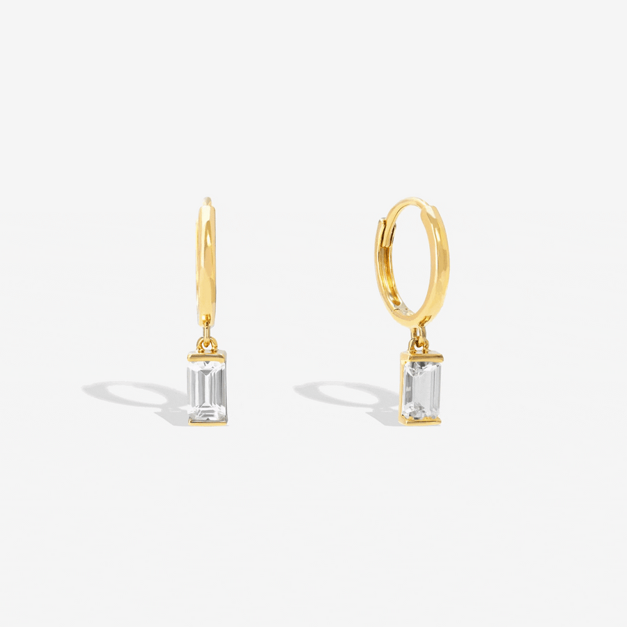 14k Solid Gold Baguette Natural Gemstone Drop Earrings