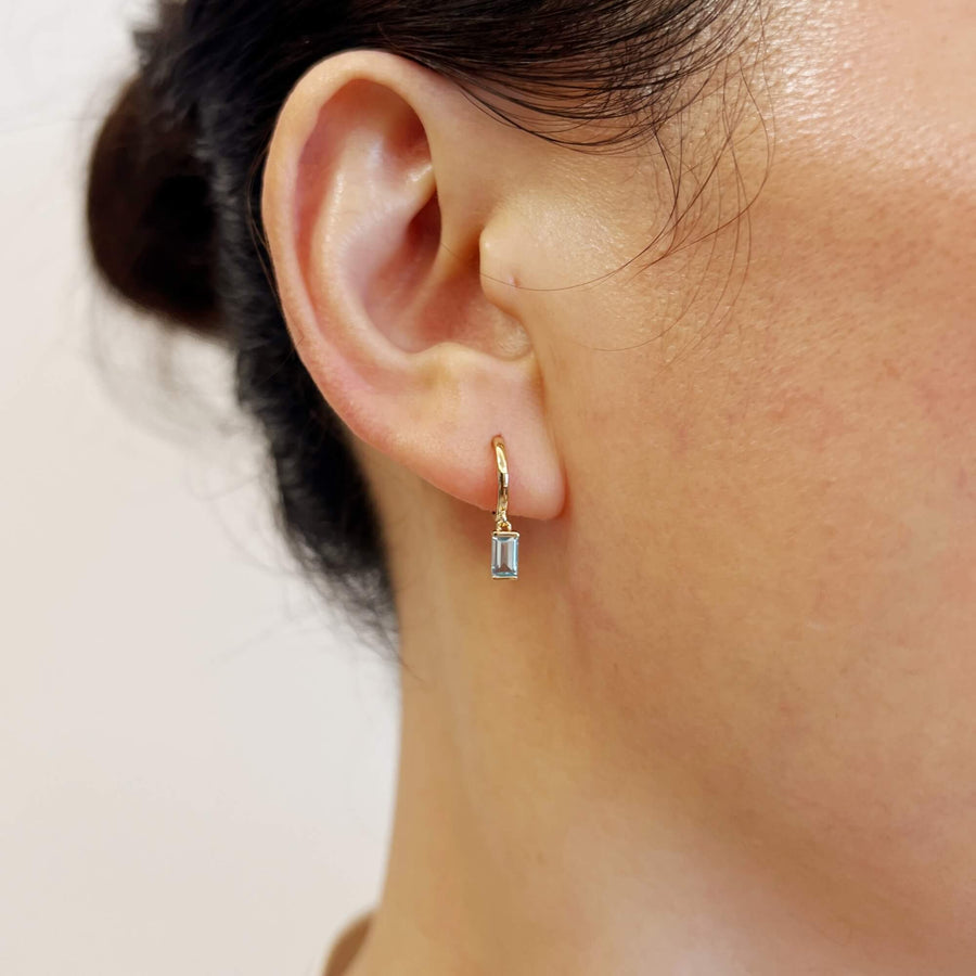 14k Solid Gold Baguette Natural Gemstone Drop Earrings