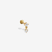 14k Solid Gold Celestial Duo Flat Back Stud Earring