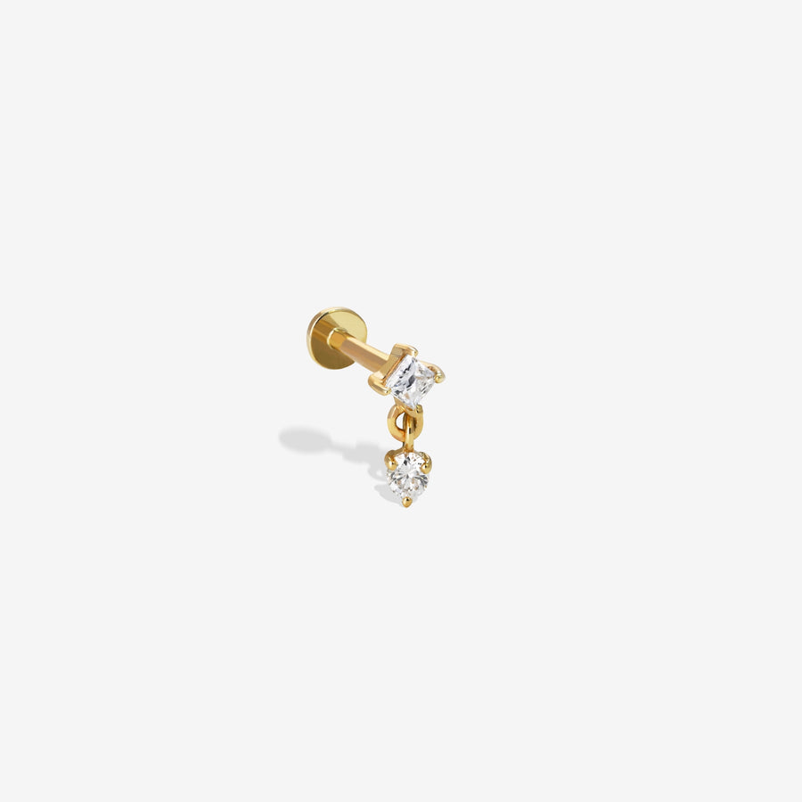 14k Solid Gold Celestial Duo Flat Back Stud Earring