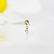 14k Solid Gold Celestial Duo Flat Back Stud Earring