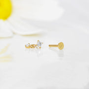 14k Solid Gold Celestial Duo Flat Back Stud Earring