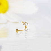 14k Solid Gold Celestial Duo Flat Back Stud Earring