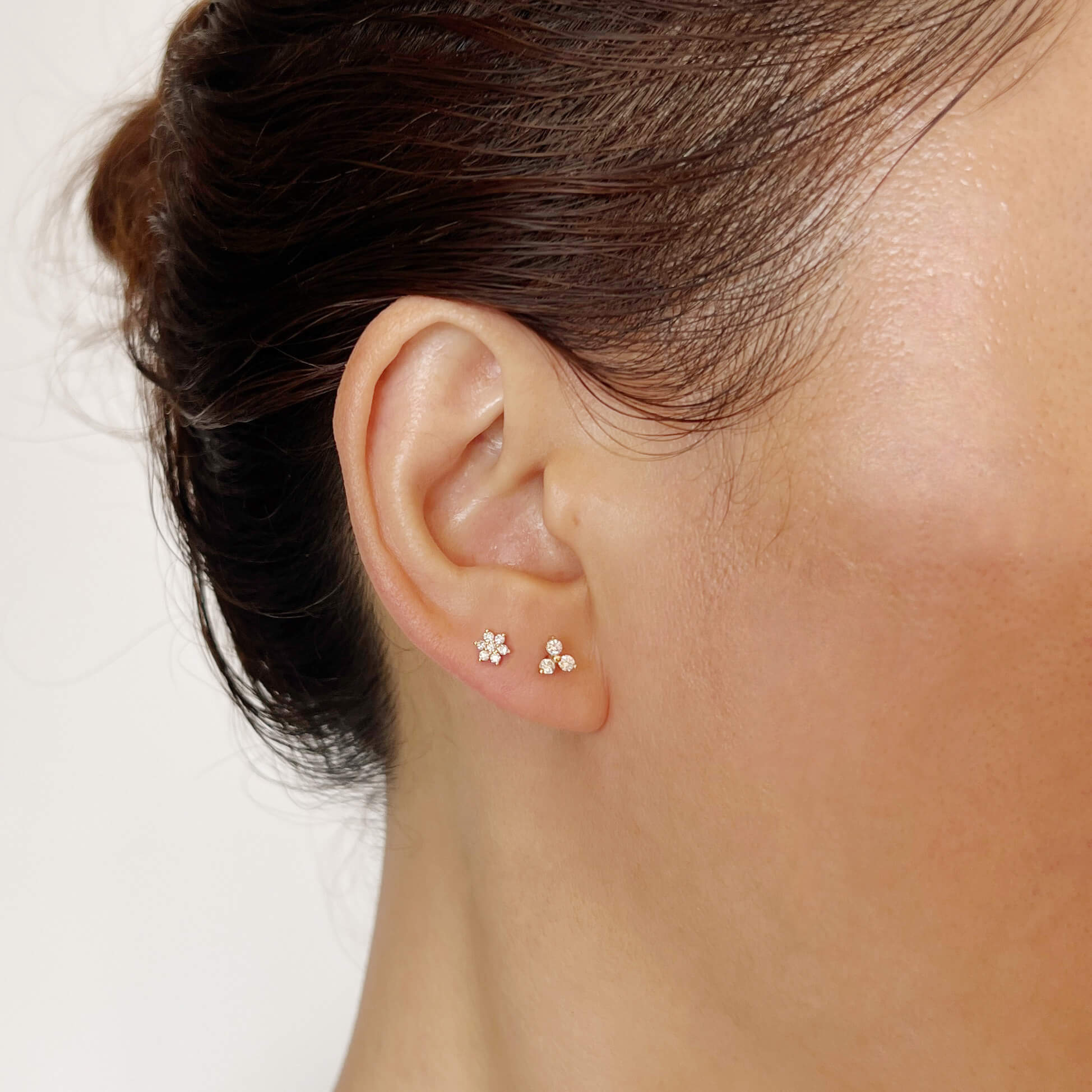 14k Solid Gold Lab-Grown Diamond Flower Flat Back Stud Earring