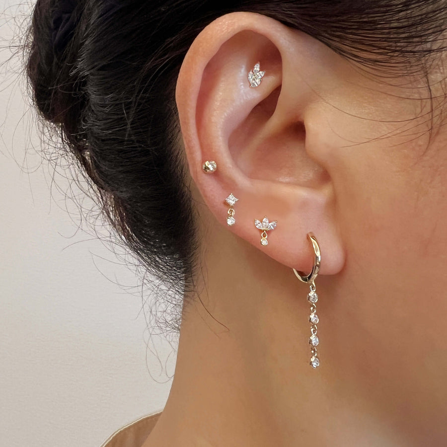 14k Solid Gold Celestial Duo Flat Back Stud Earring