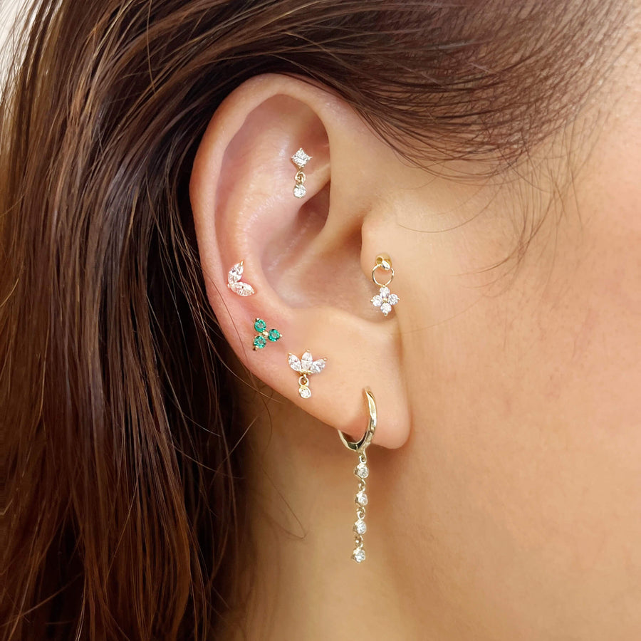 14k Solid Gold Celestial Duo Flat Back Stud Earring