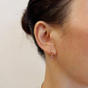 14k Solid Gold Baguette Natural Gemstone Drop Earrings