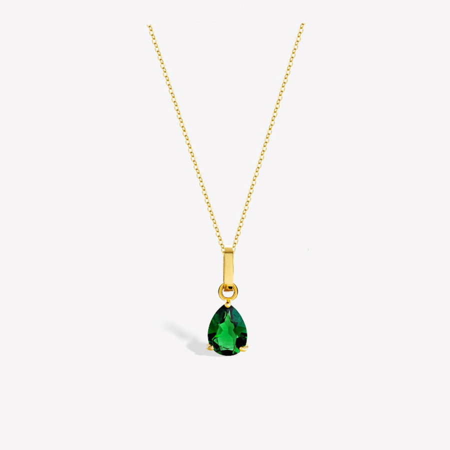 14k Solid Gold Teardrop Lab-Grown Emerald Pendant Necklace
