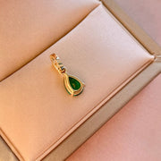 14k Solid Gold Teardrop Lab-Grown Emerald Pendant Necklace