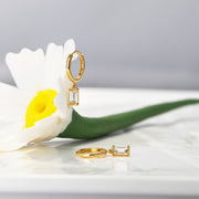 14k Solid Gold Baguette Natural Gemstone Drop Earrings