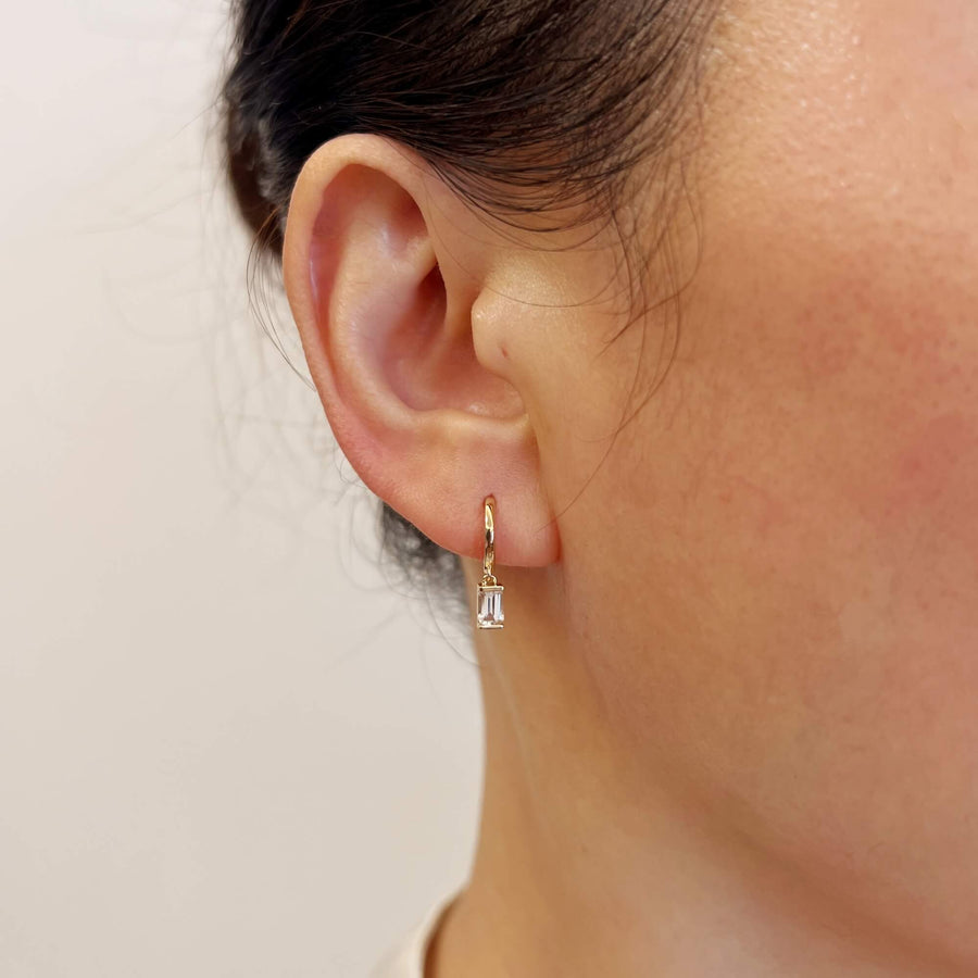 14k Solid Gold Baguette Natural Gemstone Drop Earrings