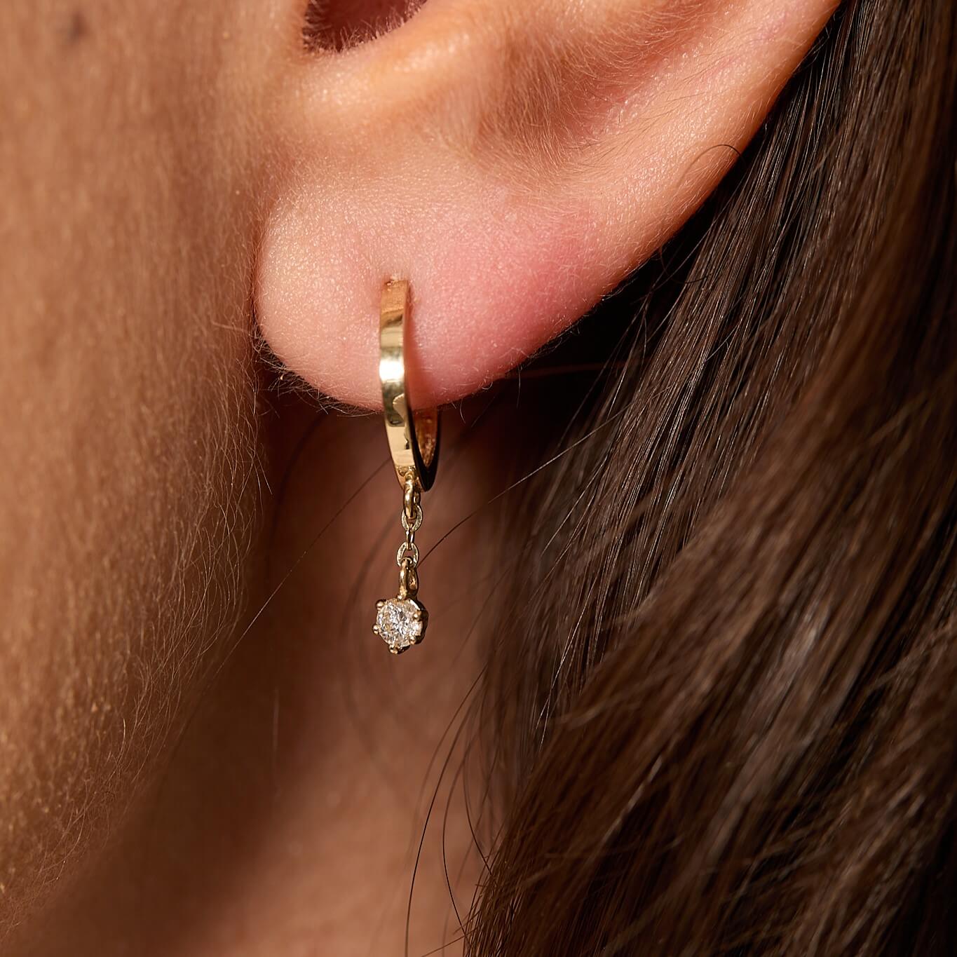 Floating Solitaire Drop Earrings styled look, 14ct solid gold lab-grown diamond drop earrings