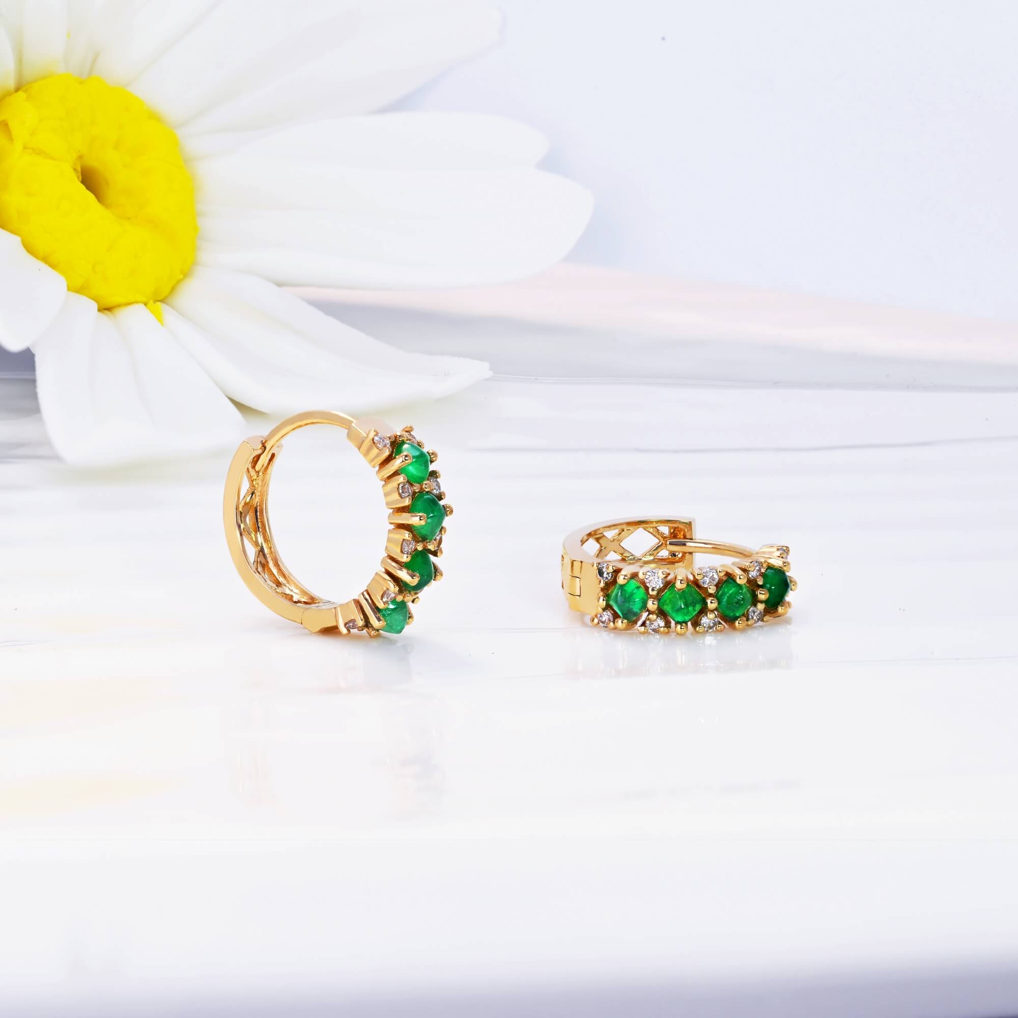 sugarloaf emerald huggies in 18ct solid gold-Evelyn Gold