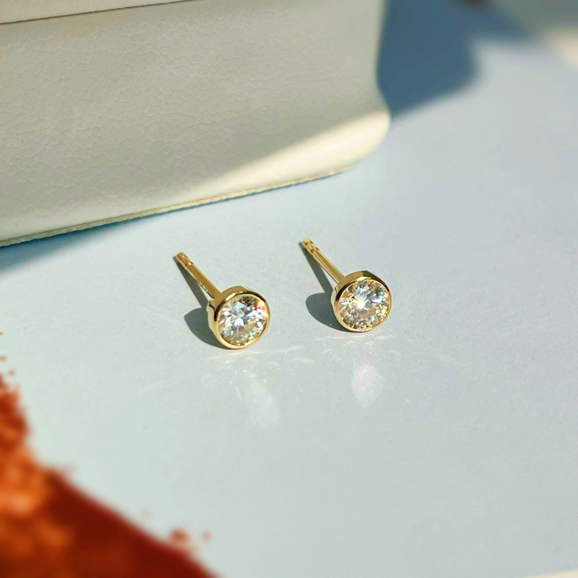 Moissanite halo earrings / solid yellow gold earrings / minimalist halo moissanite earrings / dainty offers statement ring / custom stud earrings