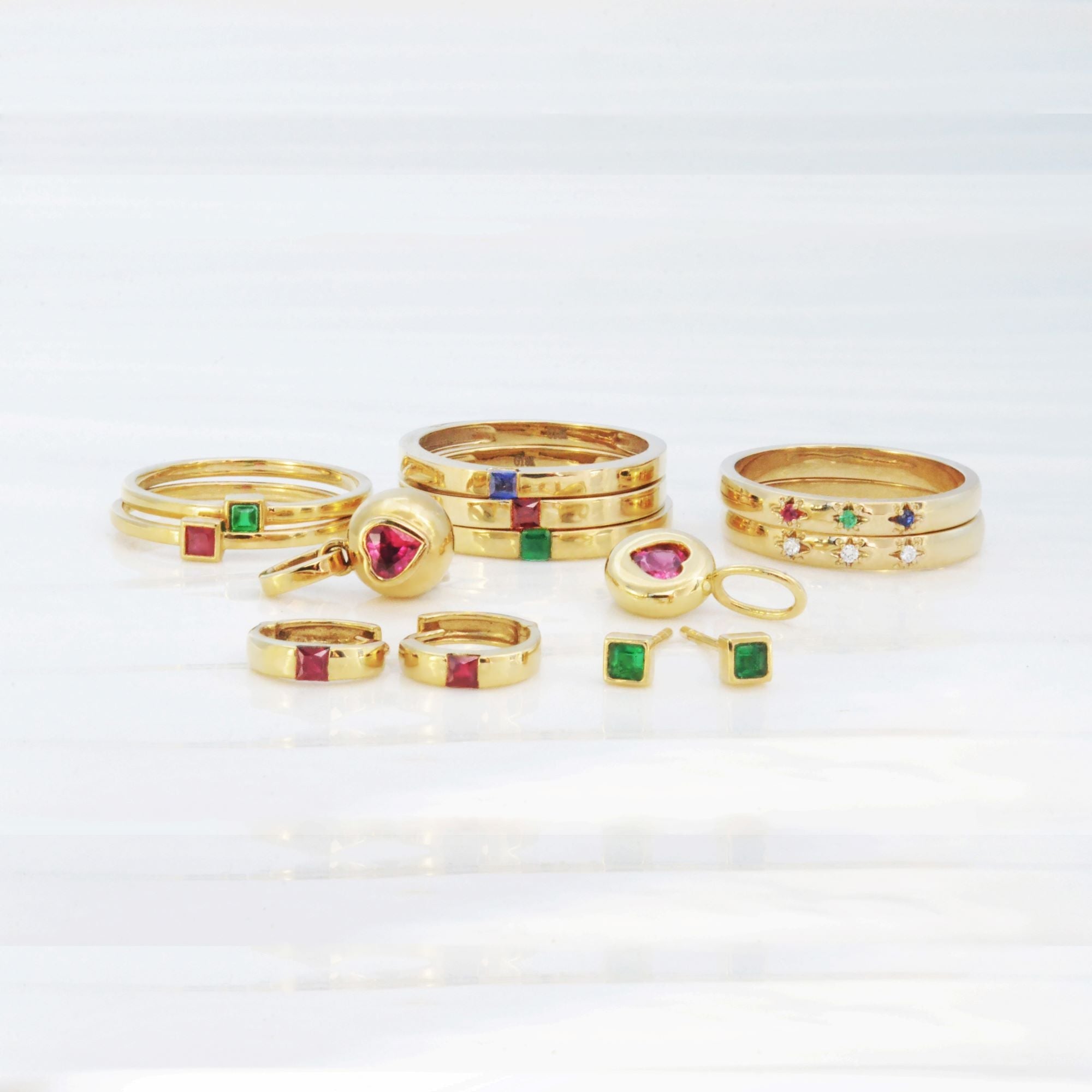 natural gemstones set in solid gold