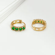 18k Natural Emerald & Diamond Pavé Huggie Earrings