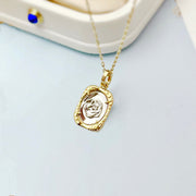 14k Solid Gold Engraved Rose Pendant Charm - EVELYN GOLD JEWELS