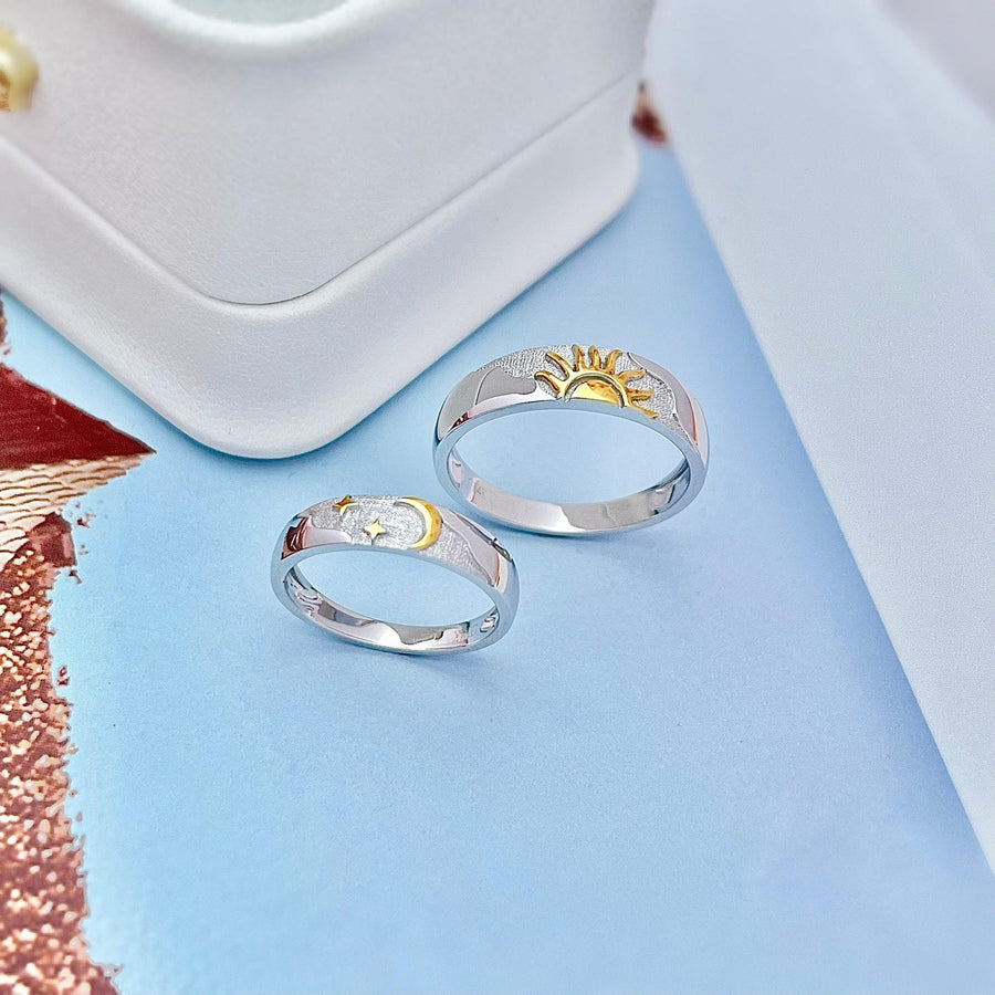 Unique Celestial Couple Band Rings - EVELYN GOLD JEWELS