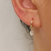 14k Solid Gold Small Teardrop Moissanite Charm Earrings - EVELYN GOLD JEWELS