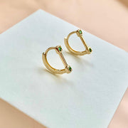 14k Solid Gold Semicircle Huggie Hoop Earrings with Green Gemstones - EVELYN GOLD JEWELS