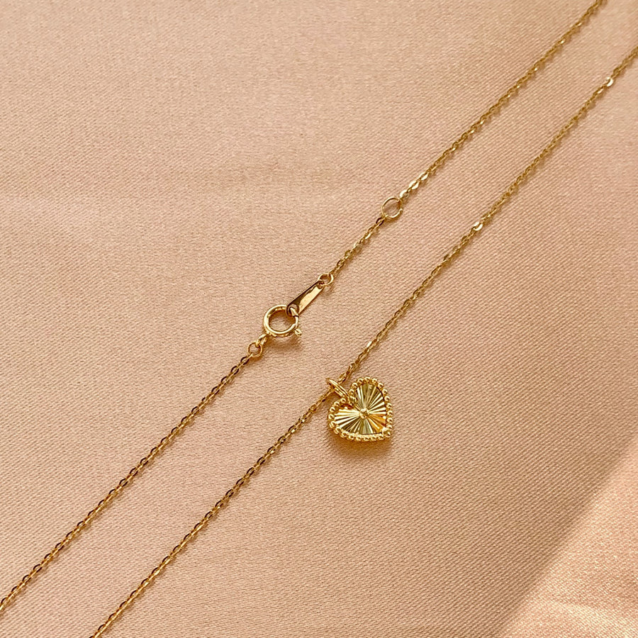 14k Solid Gold Sunray Heart Charm Necklace