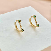 14k Solid Gold Semicircle Huggie Hoop Earrings with Green Gemstones - EVELYN GOLD JEWELS