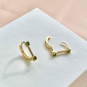 14k Solid Gold Semicircle Huggie Hoop Earrings with Green Gemstones - EVELYN GOLD JEWELS