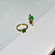 18k Solid Gold Premium Vivd Green Emerald Huggie Hoop Earrings - EVELYN GOLD JEWELS