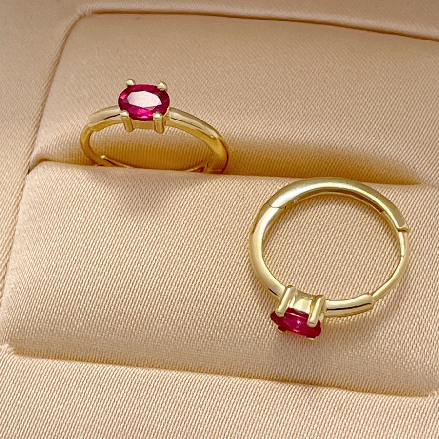 18k Four-Prong Ruby/Sapphire Huggie Hoop Earrings