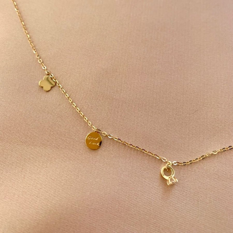 14k Solid Gold Multi Charm Necklace