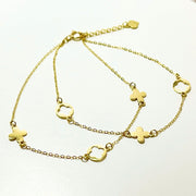 14k Solid Gold Double Chain Dainty Multi Charm Clover Bracelet - EVELYN GOLD JEWELS