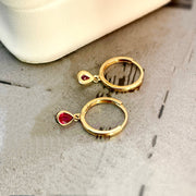 18k Solid Gold Natural Teardrop Ruby Charm Huggie Earrings - EVELYN GOLD JEWELS