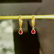 18k Solid Gold Natural Teardrop Ruby Charm Huggie Earrings - EVELYN GOLD JEWELS