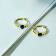 18k Solid Gold Royal Blue Sapphire Huggie Hoop Earrings - EVELYN GOLD JEWELS