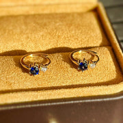 18k Solid Gold Blue Sapphire & Diamond Dainty Huggie Earrings - EVELYN GOLD JEWELS