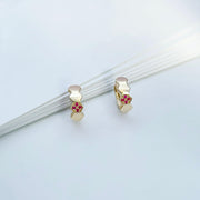 14k Solid Gold Ruby/Sapphire Beehive Huggie Earrings - EVELYN GOLD JEWELS