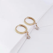 14k Solid Gold Dainty Dangle CZ Huggie Earrings - EVELYN GOLD JEWELS