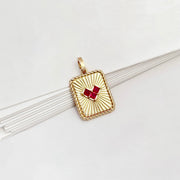 14k Solid Gold Ruby Red Heart Beamed Pendant