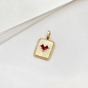 14k Solid Gold Ruby Red Heart Beamed Pendant