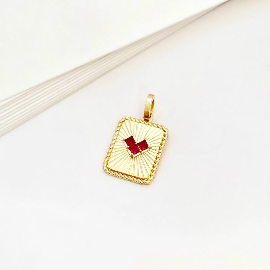 14k Solid Gold Ruby Red Heart Beamed Pendant