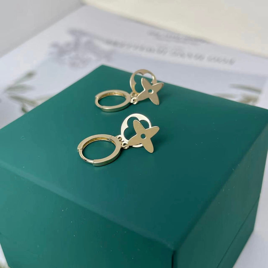 14k Solid Gold Duo Clover Charm Earrings