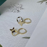 14k Solid Gold Duo Clover Charm Earrings