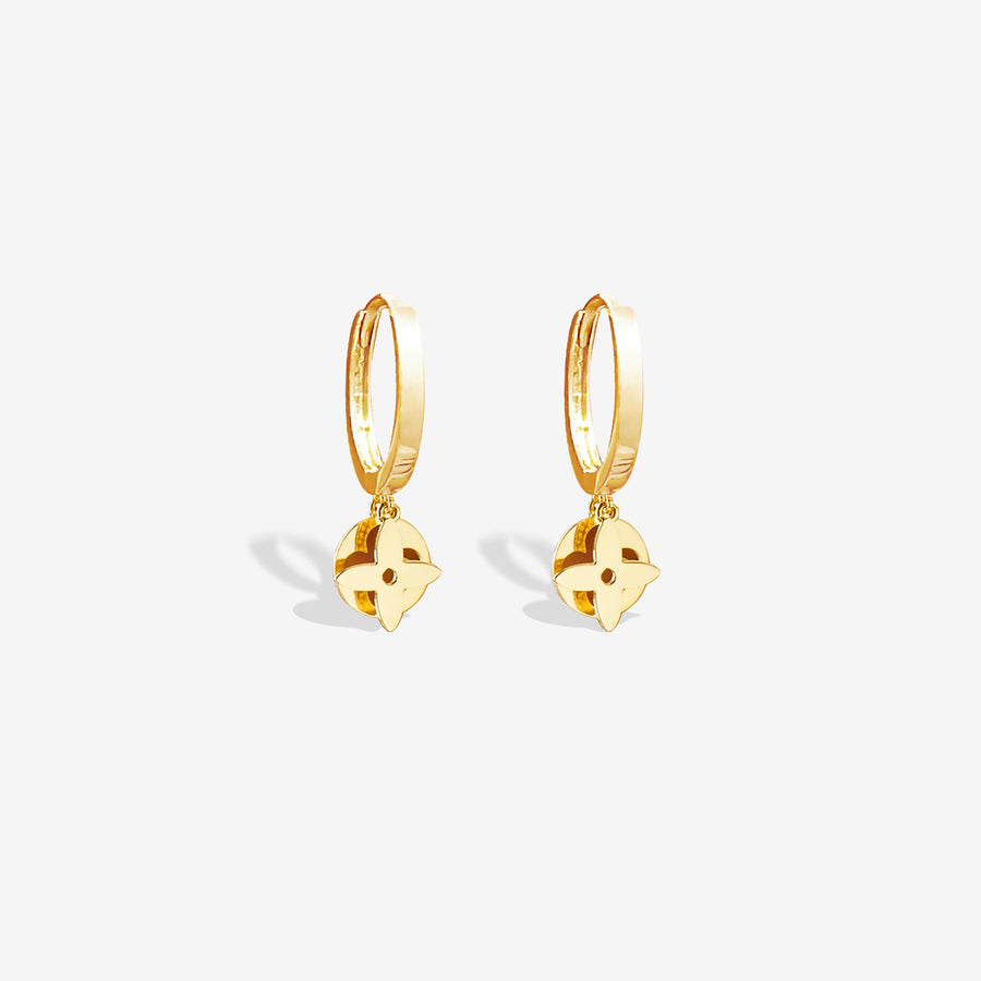 14k Solid Gold Duo Clover Charm Earrings