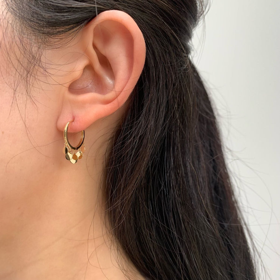 14k Solid Gold Multi Disc Charm Hoop Earrings