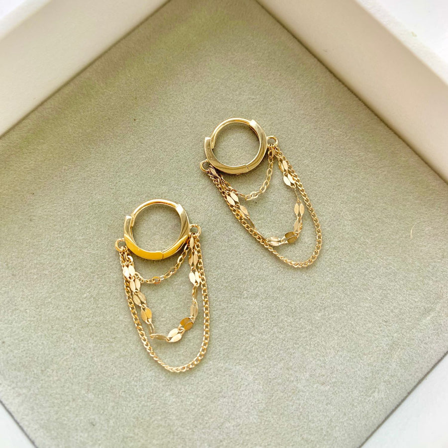 14k Solid Gold Trio Chain Hoop Earrings