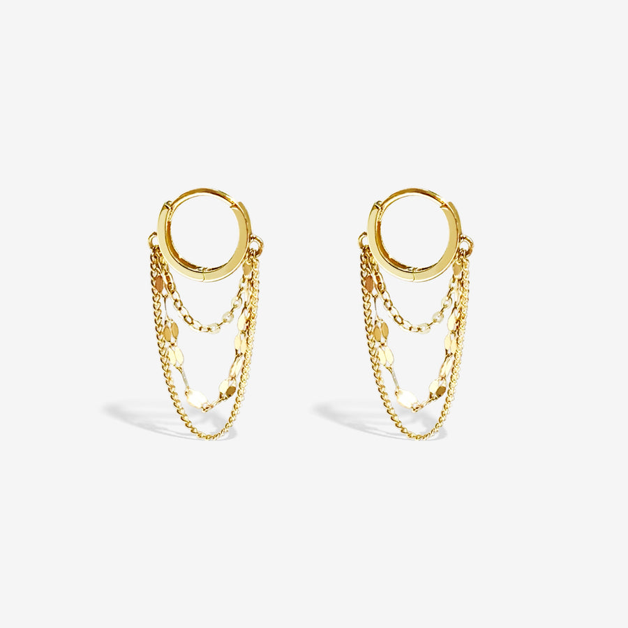 14k Solid Gold Trio Chain Hoop Earrings