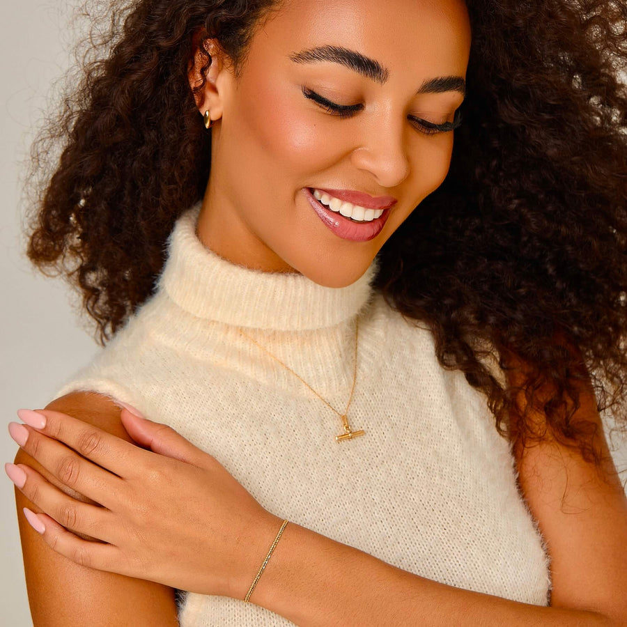 14k Solid Gold T-Bar Pendant