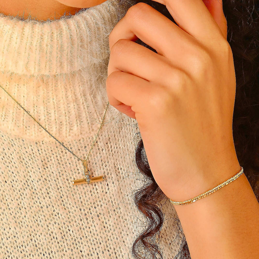 18k Solid Gold Double Chain Diamond Cut Beaded Bracelet