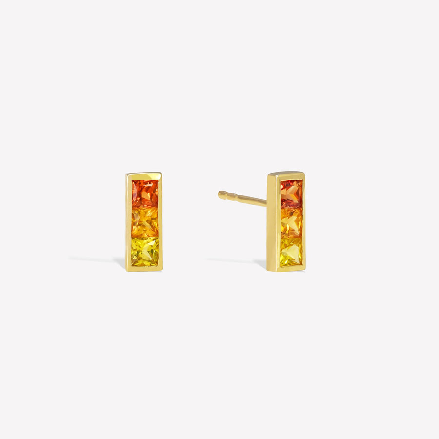 9k Solid Gold Rainbow Sapphire Bar Stud Earrings