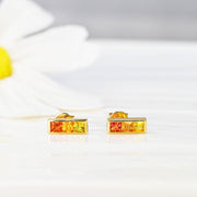 9k Solid Gold Rainbow Sapphire Bar Stud Earrings